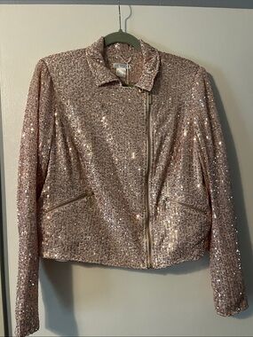 VENUS Rose Gold Sequin Biker Jacket